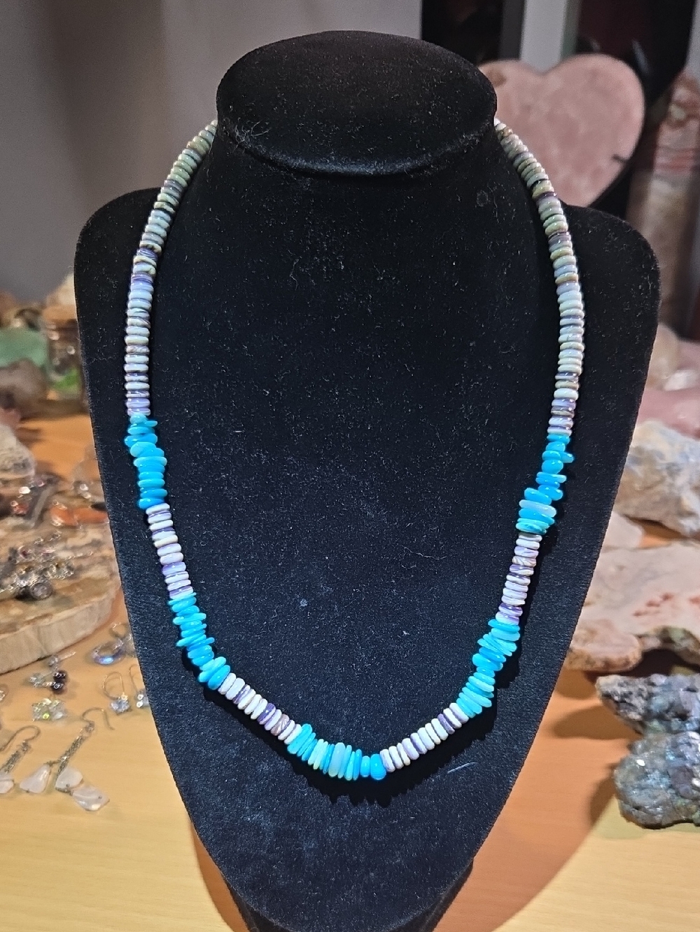 Natural Wampum Shell And Blue Dyed M.O.P